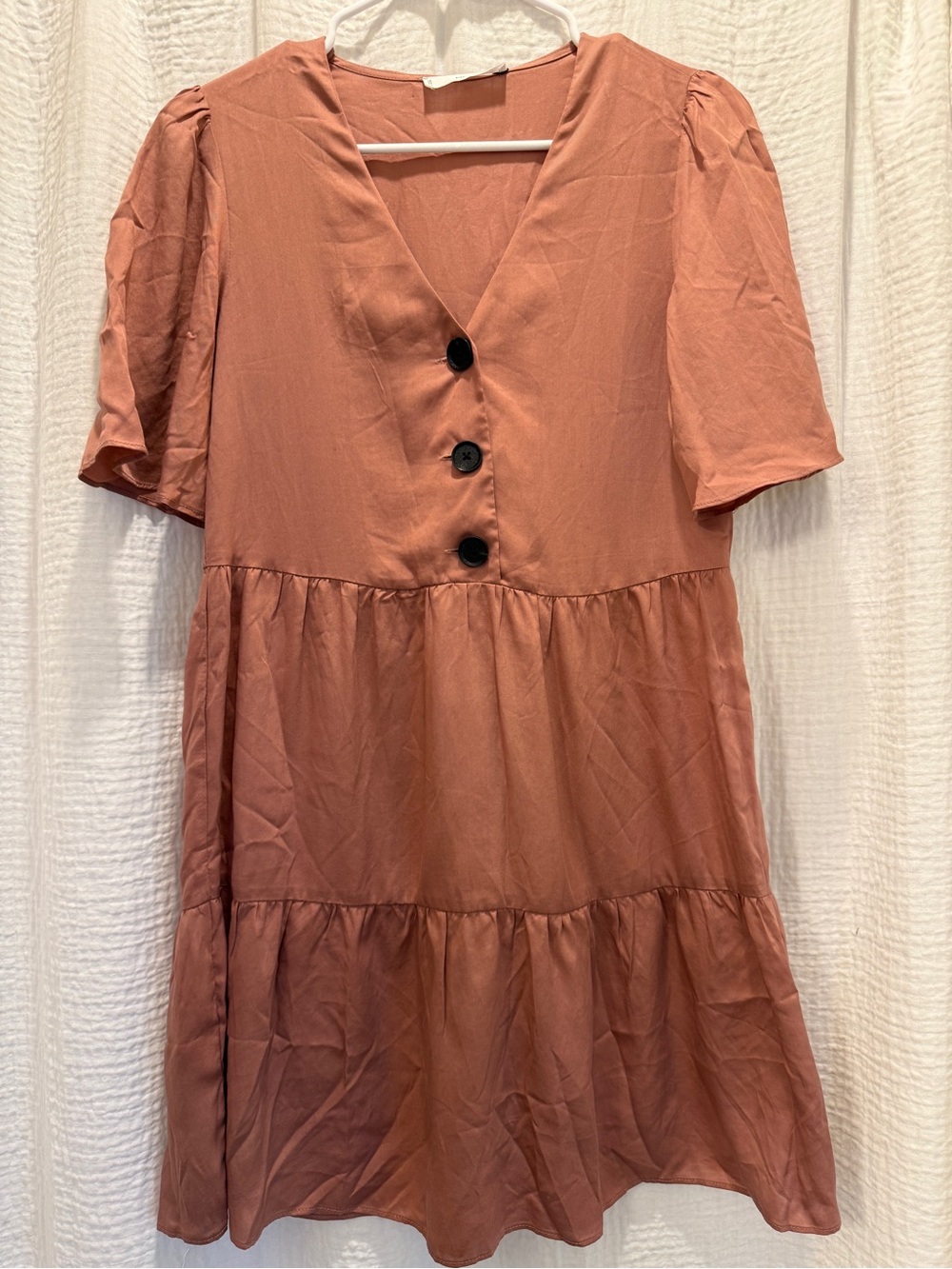 Mango MNG Rita Buttoned Mini Smock Dress in Dusty Rose - NWT Size XS